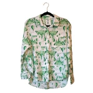 Aerie X Wicked Women's Green Emerald City Seersucker Button Down Shirt Size S